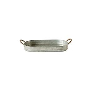 Set of 2 Galvanized Metal Serving <b>Tray</b> With Handle Oval Shape for Home & Restaurant Food & <b>Drinks</b> Serving <b>Trays</b> - Product Image 2