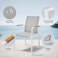 Ensemble de salle à manger d'extérieur moderne 7 pièces en aluminium, mobilier de jardin, table de patio et fauteuils à dossier inclinable empilables pour hôtel et complexe hôtelier