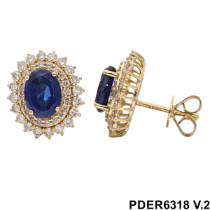 Luxurious 14K Gold Oval-Cut Sapphire and Diamond Halo <b>Studs</b> 1.79CTW Sophisticated Appeal Diamond <b>Earrings</b> - Product Image 2