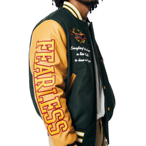 Chaqueta corta de bombardero con manga de cuero bordada con cadena personalizada, chaqueta universitaria corta con letras para hombre, abrigo de bombardero clásico para hombre 2025 - Product Image 4