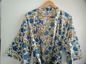 Luxurious 100% Cotton <b>Floral</b> Printed Soft Bath Robe Bridal Dressing Gown Maxi V-neck Eco-Friendly Free Size Beach Occasions - Product Image 3