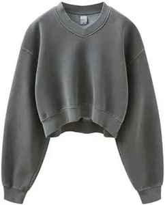 Suéter Retro Lavado con Terciopelo, Cuello en V, Estilo Europeo y Americano, Sudadera Corta de Moda para Chicas, Estilo Hip-hop - Product Image 1