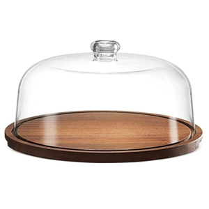 Venta caliente nueva llegada soporte para pasteles Base de madera con tapa de cúpula de vidrio para pizza Snacks soporte para servir a precios aceptables - Product Image 1