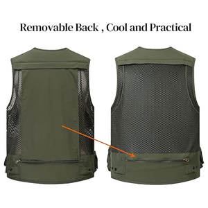 Offre spéciale Logo personnalisé extérieur léger travail sans manches veste multi-poches pleine fermeture éclair hommes kaki décontracté gilets de pêche - Product Image 4