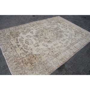 Vintage 7x10.2 ft Rug, Turkish Rug, <b>Brown</b> Striped <b>Wool</b> Rug - Product Image 3