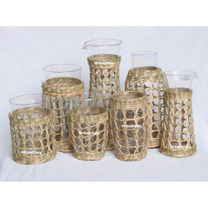 Natural Rattan <b>Cups</b> Sleeve Seagrass Wood <b>Cup</b> <b>Covers</b> Mug Holder Glass Tumblers Top Quality Wholesale Made in Vietnam - Product Image 3