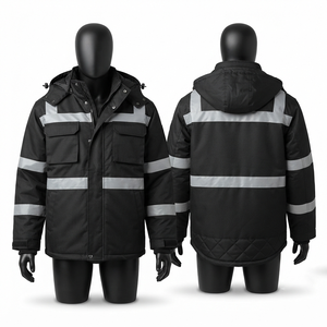 Veste en cuir réfléchissant noir en toile de polyester lavée 300 GSM très résistante avec panneau arrière en X et boutons personnalisés, service OEM - Product Image 4