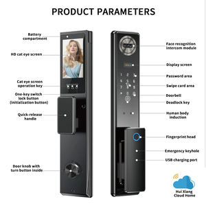 قفل ذكي من سبائك الألومنيوم يتحكم به عبر تطبيق Tuya السحابي، مناسب للأبواب 60-68 ملم، قفل ذكي رقمي مع واي فاي وتقنية التعرف على الوجه ثلاثي الأبعاد وبصمة الكف - Product Image 6