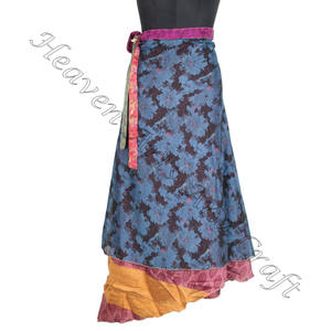 กระโปรงผ้าไหมส่าหรีพิมพ์ลายวินเทจแบบอินเดียใหม่ - Product Image 4
