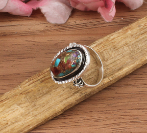 Natural Spiny Oyster Copper <b>Turquoise</b> Oval Cut Bezel Setting 925 Sterling Silver Wide Band <b>Ring</b> Unisex Party Wholesale Handmade - Product Image 5