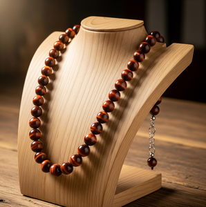 Collier de perles en pierre d'oeil de tigre rouge unisexe de 18 pouces argent 925 serrure nouée à la main design tendance accessoire de bijoux de mode cadeau - Product Image 3