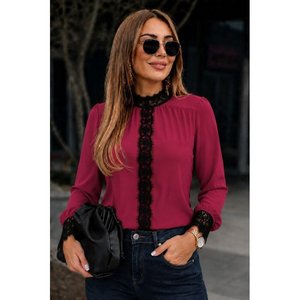 Blusa Larga de Manga Larga con Cuello Redondo y Detalles de Encaje para Mujer, 38142 - Rojo - Product Image 1