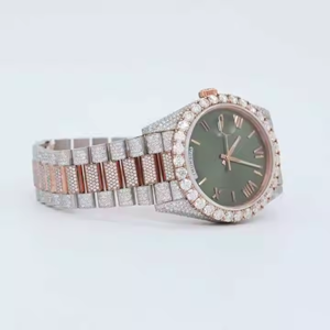 Fait à la main luxueux classique Moissanite diamant glacé buste cadran analogique verre montre en acier inoxydable Hip Hop Style Sport à la mode - Product Image 2