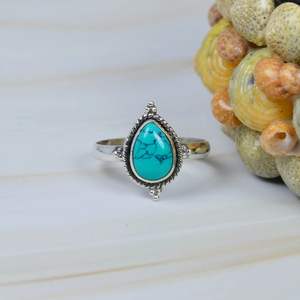 925 Sterling Silver Classic Fine Ring Pear Cut Turquoise Gemstone Excellente idée cadeau pour les mariages Fiançailles Anniversaires Fêtes - Product Image 1