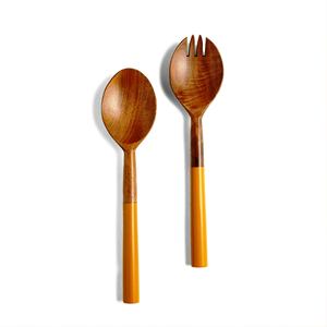 WOODEN SALAD SERVER in <b>BLACK</b> RESIN HANDLE Latest Design Kitchenware Handmade Items Made Bay Acacia & Mango <b>Wood</b> - Product Image 4