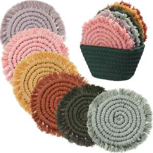 Posavasos bohemios de macramé para bebidas, posavasos multicolores con posavasos redondos hechos a mano de algodón para mesa de escritorio, cocina, decoración de oficina - Product Image 3