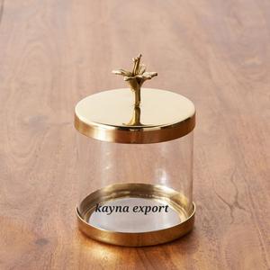 Prix d'usine en gros, pot en verre en acier inoxydable de luxe, couvercle en métal plaqué argent brillant, or, facile à nettoyer, design de salle de bain - Product Image 4