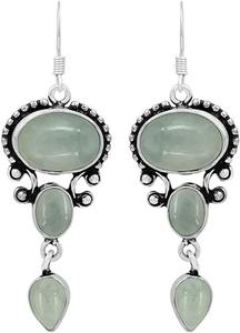 Pendientes de piedras preciosas Aguamarina de plata de ley sólida 925, pendientes de forma ovalada para mujeres y niñas, Pendientes colgantes, joyería de plata - Product Image 5