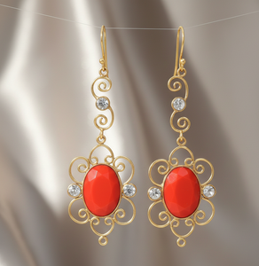 Pendientes de Piedras Preciosas Ovaladas de Coral Rojo de 10 GM |   Coral 13x18 |   Joyería de Diseño en Plata de Ley 925 Chapada en Oro de 18K - Product Image 3