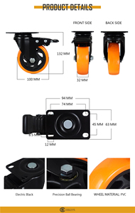 Roues pivotantes robustes en PVC de 100 mm avec frein intégré et plaque supérieure pour chariots et équipements - Product Image 2