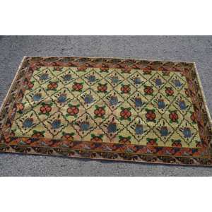 Green Orange Floral Wool <b>Rug</b> Large Rectangle 3.5' X 6.4' Traditional Patchwork Design for Hallway <b>Bedroom</b> Living Room New Latex - Product Image 3