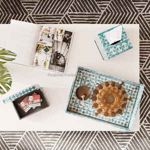 Plateau de service de luxe en nacre avec poignées, plateau décoratif rectangulaire, décoration de la maison - Product Image 6