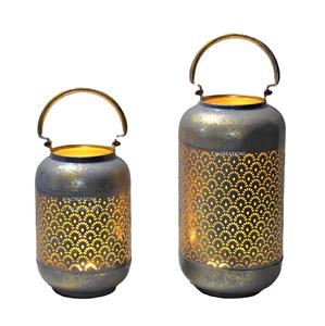 Juego de 2 linternas recubiertas de polvo, hierro, color gris, para Decoración - Product Image 1