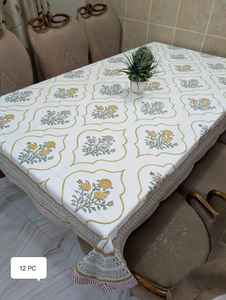 Nappe élégante en 100% coton imprimée à la main, motif floral, artisanal traditionnel, fait à la main, couverture de table élégante - Product Image 2