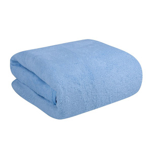 Drap de bain en coton teinté éponge 2 cam avec broderie personnalisée 500 GSM couleur bleu moyen 80X200 drap de bain durable en coton avec marque privée - Product Image 1