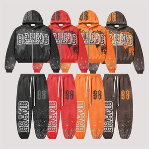 Streetwear d'hiver à la mode personnalisé de haute qualité coton polaire imprimé surdimensionné soleil délavé à l'acide à capuche cordon fermeture Plus - Product Image 1