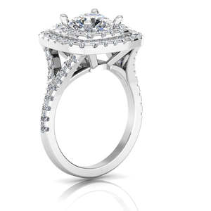 Bague de fiançailles en moissanite ronde brillante avec double halo, élégante et luxueuse - Product Image 1