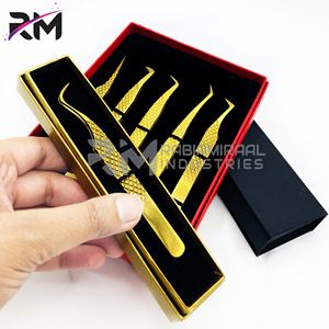 Ensemble de pinces à cils en acier inoxydable Plasma or RMI Full Shin / Diamond Grip /5/2/1 pince à épiler dans un emballage de boîte de carte noire - Product Image 5