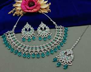 Indian Traditional Kundan Silver Plated <b>Jewellery</b> <b>Set</b> and Copper Necklace <b>Set</b> for Women & <b>Girl</b> Indian Accessories Jewlery Women - Product Image 1