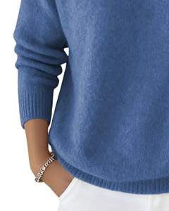 Pull à col roulé bleu pour femme personnalisé, en laine et acrylique, tricoté, manches longues, hiver, fabricant personnalisé, OEM, vente en gros - Product Image 5