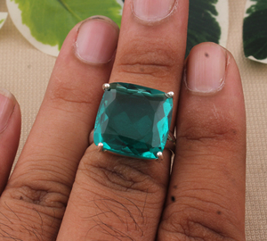 Sterling Silver <b>Blue</b> Topaz <b>Ring</b> Large Cushion Cut Gemstone <b>Ring</b> Simple Design Statement <b>Ring</b> for Women Handmade Jewelry - Product Image 5