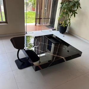 Magnifique ensemble de table basse moderne en marbre noir avec table d'appoint, meubles de salon uniques en pierre de marbre artisanale - Product Image 1