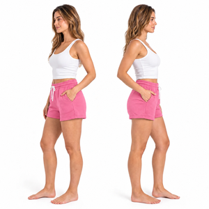 Shorts de Algodón Color Rosa Sólido para Mujer, Cintura Alta, Cordón Ajustable, Bolsillos, Estilo Casual, Tejido Transpirable de Secado Rápido, Ropa Urbana - Product Image 6