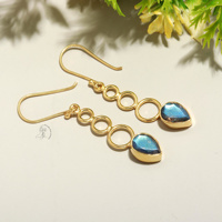 Nouvelle mode 925 argent Sterling Labradorite poire forme pierres précieuses goutte boucle d'oreille pour les femmes et les filles