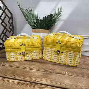 Handmade Gift Baskets Rattan <b>Plastic</b> PP-Color Matching <b>Storage</b> <b>Boxes</b> Woven Suitcase Hanging Gift Box for Kitchen Food <b>Storage</b> - Product Image 2