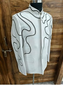 เสื้อโค้ท Jodhpuri bandhgala ผู้ชายปักด้วยมือสีดำหรูหรา - Product Image 3