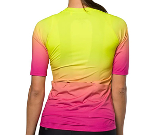 Maillot de Ciclismo Degradado para Mujer, Manga Corta, Amarillo Neón a Rosa, Cierre Completo, Ropa para Bicicleta de Carretera - Product Image 4