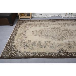 พรมขนาด 5.8x9.7 ฟุต, พรมตุรกีโบราณ, พรมขนสัตว์ลายตารางสีน้ำตาลเบจ - Product Image 5