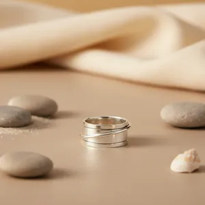 Anillo Giratorio de Plata 925 para Mujer con Alivio de Ansiedad, Cadenas de Metal de Titanio y Cobre con Forma de Número en Oro de 18K, Gema Certificada IGI - Product Image 3