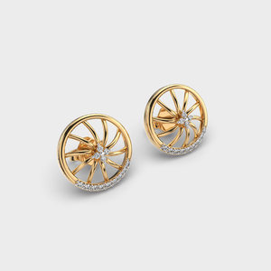 IGI Certified Lab Grown Round Diamond Stud <b>Earrings</b> 14K Yellow / White / Rose Gold Circular Wheel Design Diamond <b>Earrings</b> - Product Image 3