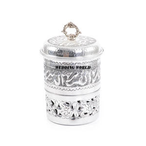 Vente chaude Réchauffeur de nourriture en métal avec pot en bois imprimé Ensemble de deux casseroles faites à la main Meilleure vente Ustensiles de cuisine Hotpot en métal - Product Image 4