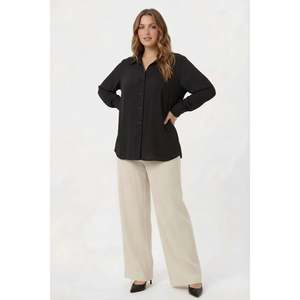 Chemise à double boutonnage grande taille, noire - Product Image 3