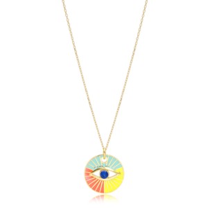 Collier en émail coloré à motif œil rond, fait main, turc, vente en gros, bijoux en argent sterling 925 - Product Image 1