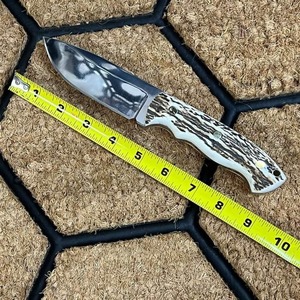 Mango de ciervo hecho a mano, cuchillo de hoja fija vintage, regalo de Navidad para exteriores con Funda de cuero puro. - Product Image 3