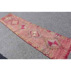 Turkish 2.5x11.1 ft Rug, <b>Runner</b> Vintage Rug, <b>Red</b> Orange Bordered Wool Rug - Product Image 4