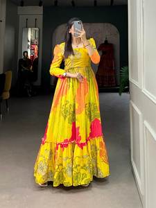 ชุด anarkali ผ้าไหมพิมพ์ลายดอกไม้ออกแบบล่าสุดเสื้อผ้าอินเดียและปากีสถาน - Product Image 4